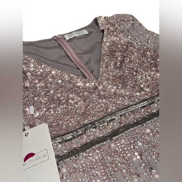 🆕 NWT MAC DUGGAL lilac SEQUINED V NECK BISHOP long SLEEVE mini DRESS 93593 sz 4 - Picture 3 of 11